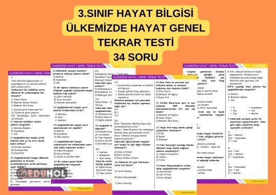 3.SINIF HAYAT BİLGİSİ ÜLKEMİZDE HAYAT GENEL TEKRAR TEST
