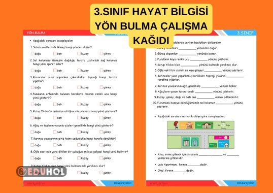 3.SINIF HAYAT BİLGİSİ YÖNLER / YÖN BULMA ÇALIŞMA KAĞIDI etkinlik