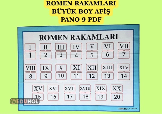 3.SINIF MATEMATİK ROMEN RAKAMLARI BÜYÜK BOY AFİŞ 9 PDF PANO