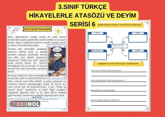 3.SINIF TÜRKÇE HİKAYELERLE ATASÖZÜ VE DEYİM SERİSİ 6 /  ACELE İŞE ŞEYTAN KARIŞIR /GÖZÜNÜ DÖRT AÇMAK