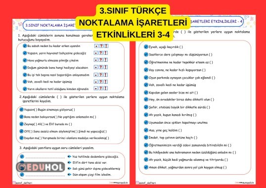3.SINIF TÜRKÇE NOKTALAMA İŞARETLERİ ETKİNLİKLERİ 3-4 SORU İŞARETİ VE ÜNLEM