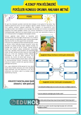 4.SINIF FEN BİLİMLERİ FOSİLLER KONULU OKUMA ANLAMA METNİ HİKAYE
