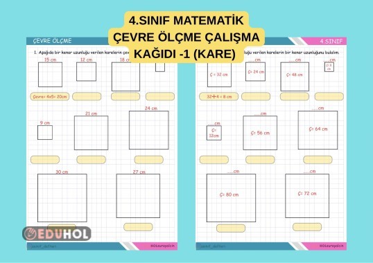 4.SINIF MATEMATİK ÇEVRE ÖLÇME ÇALIŞMA KAĞIDI - 1 ( KARE )ETKİNLİK ÖDEV