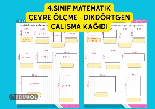 4.SINIF MATEMATİK ÇEVRE ÖLÇME ( DİKDÖRTGEN ) ÇALIŞMA KAĞIDI ETKİNLİK - 2