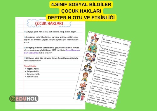 4.SINIF SOSYAL BİLGİLER ÇOCUK HAKLARI DEFTER NOTU VE ETKİNLİĞİ
