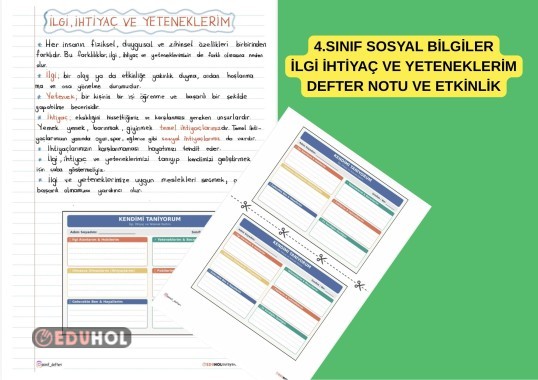 4.SINIF SOSYAL BİLGİLER İlgi ihtiyaç ve yeteneklerimiz defter notu ve etkinlik