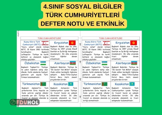 4.SINIF SOSYAL BİLGİLER TÜRKİYE'NİN KARDEŞ ÜLKELERİ TÜRK CUMHURİYETLERİ DEFTER NOTU VE ETKİNLİK