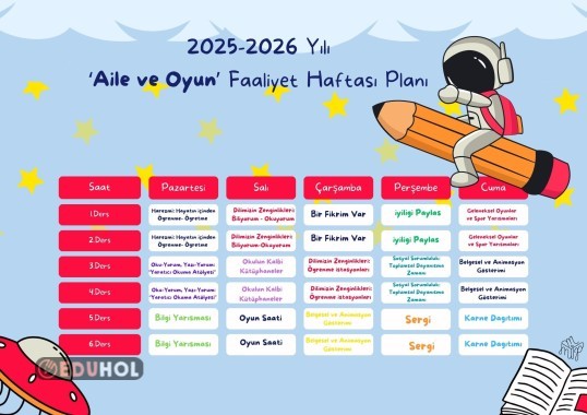 Yıl Sonu ‘Aile ve Oyun’ Faaliyet Haftası Örnek Planı