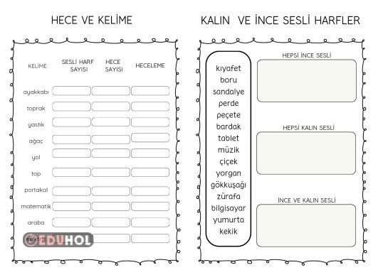 Kalın ve ince sesli harf etkinliği