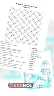 Madenler dünyamız ve fosiller kelime avı etkinliği
