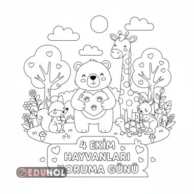 4 Ekim hayvanları koruma günü grup boyama sayfası 12 A4 boyutunda