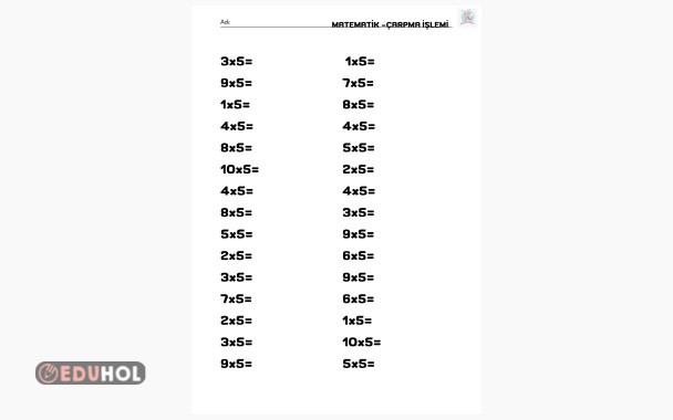 5er çarpma işlemi alıştırmaları