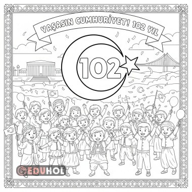 cumhuriyet Bayramı boyama sayfası 102.yıl