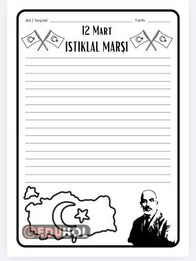 İstiklal Marşı Yazma Şablonu