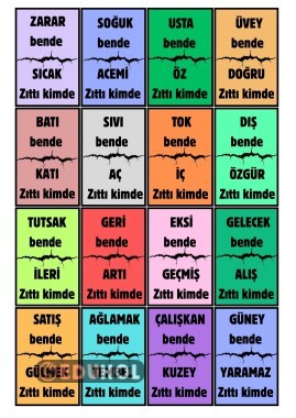 ZIT ANLAMLI KELİMELER OYUNU