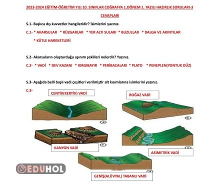 10.SINIF COĞRAFYA YAZILIYA HAZIRLIK CEVAP ANAHTARI 3