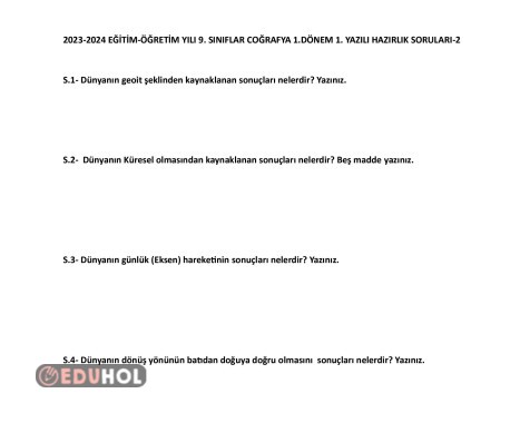 9.SINIF COĞRAFYA 1.DÖNEM 1.YAZILI ÖRNEKLERİ 2