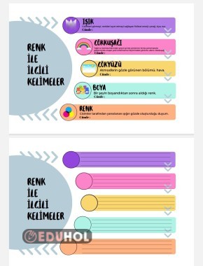 Dilimizin Zenginlikleri Projesi pano için renklerle ilgili kelimeler