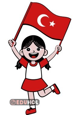 16 Parça Pano Için Bayrak Tutan Kız Çocuk Görseli