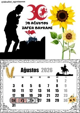 2026 Ağustos Ayı Takvimi