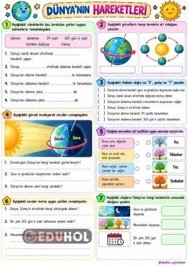 DÜNYA'NIN DOLANMA VE DÖNME HAREKETLERİ ÇALIŞMA KAĞIDI