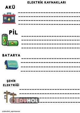 ELEKTRİK KAYNAKLARI DEFTER ÇALIŞMASI