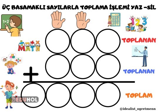 ÜÇ BASAMAKLI SAYILARLA TOPLAMA İŞLEMİ YAZ-SİL