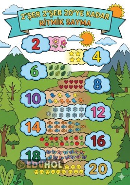 2'şer 2'şer 20'ye kadar Ritmik Sayma Boyama Sayfası