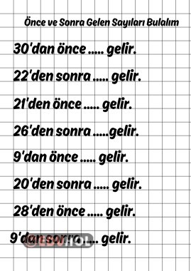 Özel Eğitim, Matematik, Önce ve Sonra Gelen Sayıları Bulalım Yazalım.