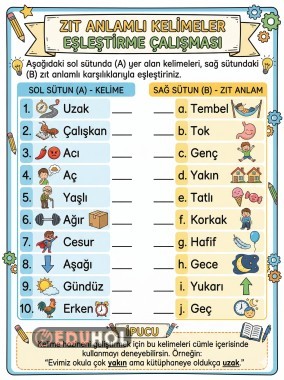 Zıt Anlamlı Kelimeler Eşleştirme Çalışması-1