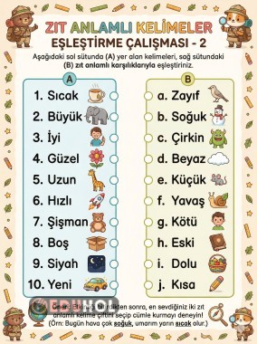 Zıt Anlamlı Kelimeler Eşleştirme Çalışması-2