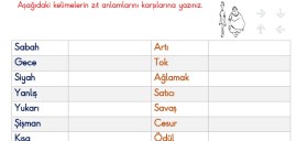 1. Sınıf Zıt Anlam Etkinliği