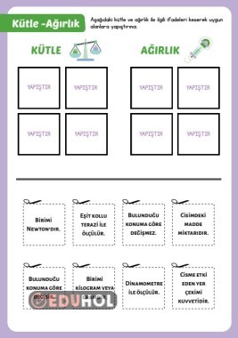 Kütle ve Ağırlık - Kes Yapıştır Etkinliği