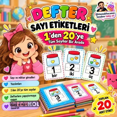 1-20 arası Defter Sayı Etiketleri