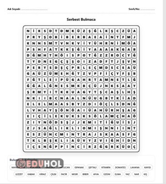 SEBZE VE MEYVELER BULMACA