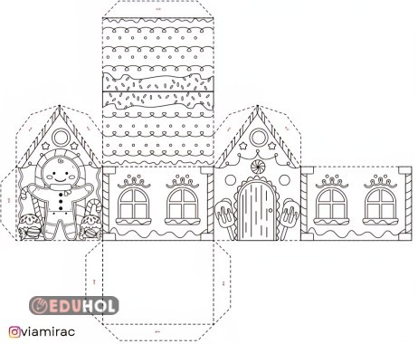 Kış mevsimi yeni yıl süslenmiş Ev maketi şablonu