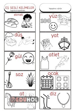 Eş Sesli Keşimeler Kes Boya Yapıştır Etkinliği