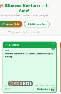 1. Sınıf Okumayı Hızlandıran Eğlenceli Bilmece Etkinliği (Baskıya Hazır PDF)