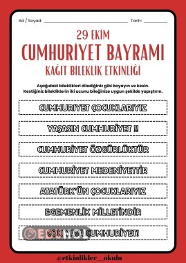 Cumhuriyet  Bayramı Kağıt Bileklik