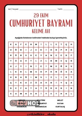 Cumhuriyet Bayramı Kelime Avı