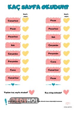 Tatil kitap okuma takip çizelgesi