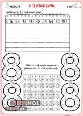 8er Ritmik Sayma Çalışma Sayfası