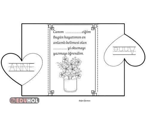 Anne okumaya yazmayı öğrendim kartı