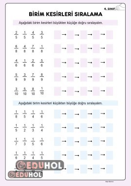 Birim Kesirleri Sıralama Çalışması Sayfası