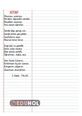 Çizgili kağıda şiir yazma çalışması