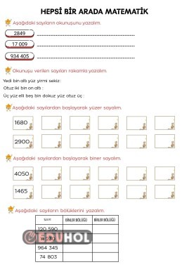4. SINIF MATEMATİK GENEL TEKRAR ÇALIŞMASI