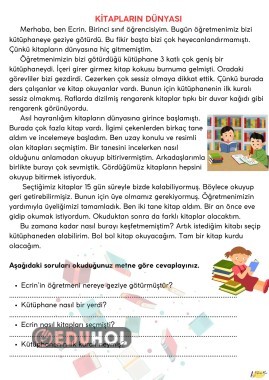 KİTAPLARIN DÜNYASI OKUDUĞUNU ANLAMA METNİ- KÜTÜPHANELER HAFTASI