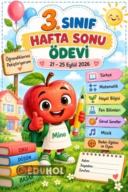 🎈📚 3. Sınıf Hafta Sonu Ödevi 21–25 Eylül 2026