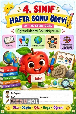 📚🌟 4. Sınıf Hafta Sonu Ödevi 21–25 Eylül 2026