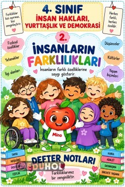 4. Sınıf İnsan Hakları, Yurttaşlık ve Demokrasi 2. Tema: İnsanların Farklılıkları – Defter Notları